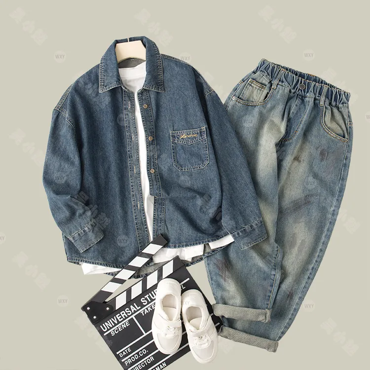 吴小越w668男童牛仔外套同学痞帅男孩秋装新款衬衣版型春秋款大童
