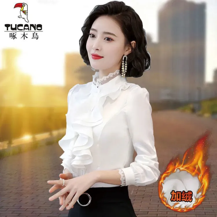 【官方品牌】啄木鸟雪纺衬衫女春秋2025新款洋气衬衣打底衫百搭上衣