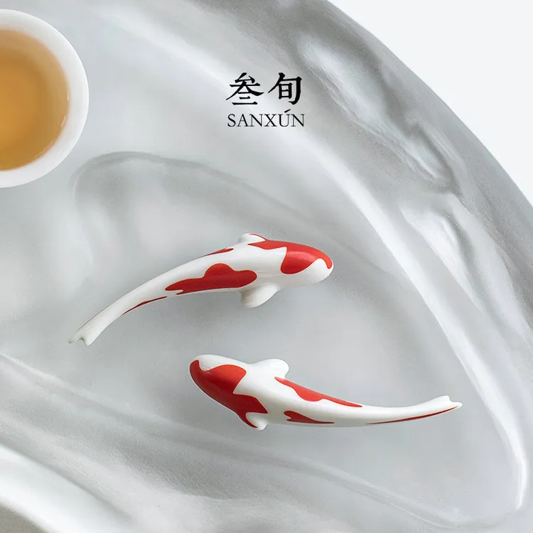 叁旬锦鲤小茶宠可爱创意功夫茶具摆件精品高档家用茶道装饰品配件