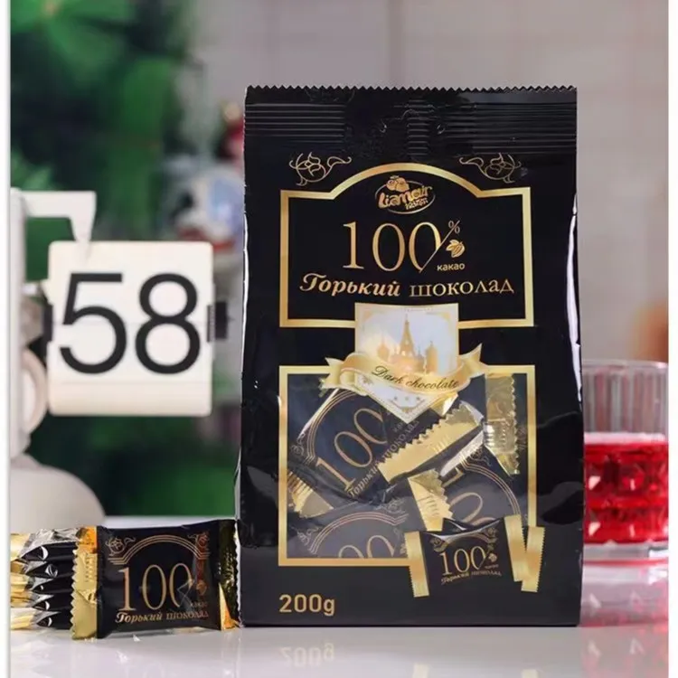 俄罗斯进口拉迈尔牌纯可可脂黑巧克力便携独立包装健身零食200克