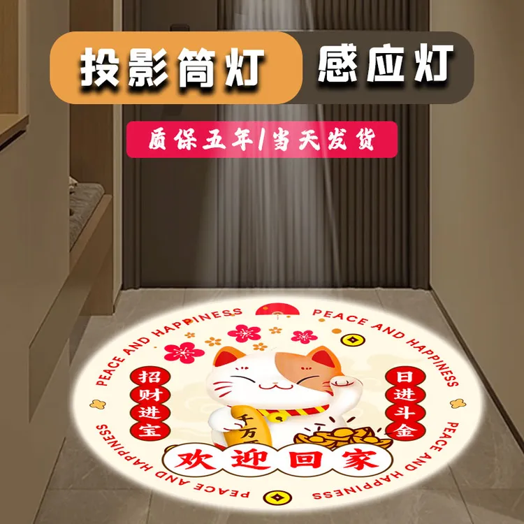 入户玄关投影感应欢迎回家走廊过道玄关灯入户进门灯筒灯家用射灯