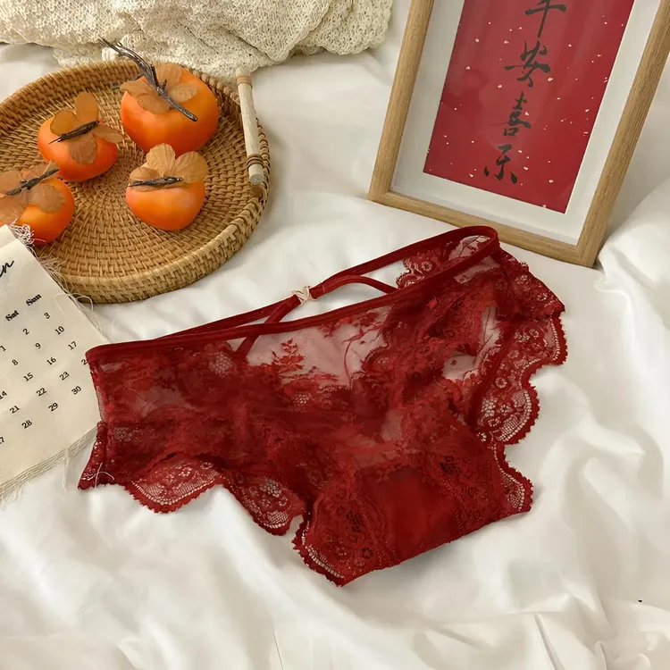 本命年组合~红色内裤蕾丝性感女士抗菌档透气舒适三角裤新年内裤