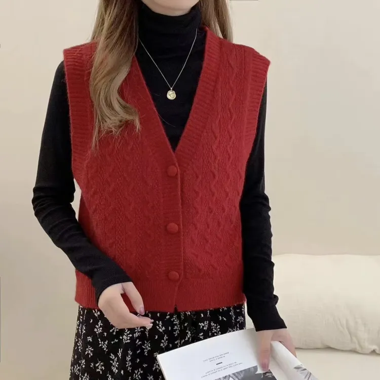 启惠秋冬毛衣针织衫休闲百搭春秋时尚无袖马甲5807款