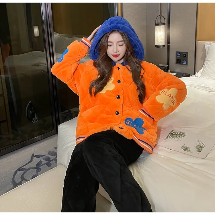 三昌秋冬季睡衣女冬三层夹棉加厚保暖可外穿家居服