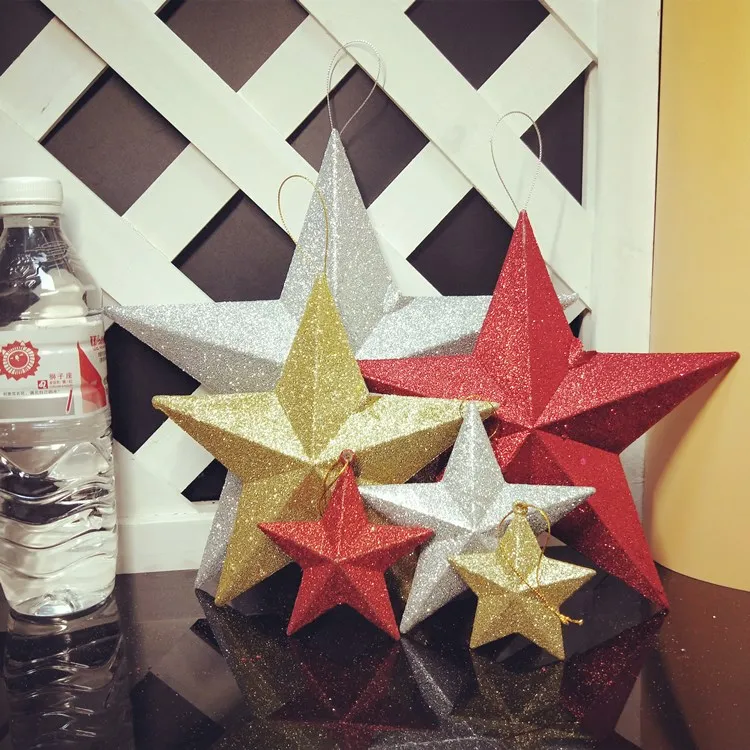 金粉立体五角星舞蹈道具闪耀五星金色红色银色婚庆场景手工挂件