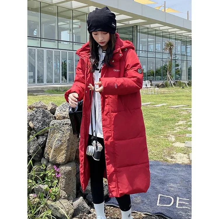 反季中长款棉衣女冬季2023韩版加厚棉服港风冬季连帽棉袄宽松外套