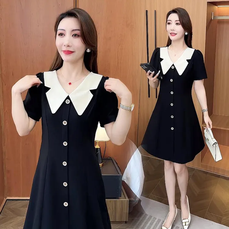法式小黑裙妈妈裙连衣裙女2025新款赫本风小个子A字夏季轻奢感  