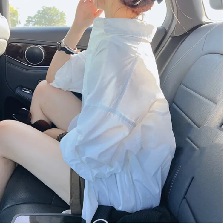 白色衬衫女设计感小众欧货慵懒风休闲百搭外穿衬衣中长款防晒上衣