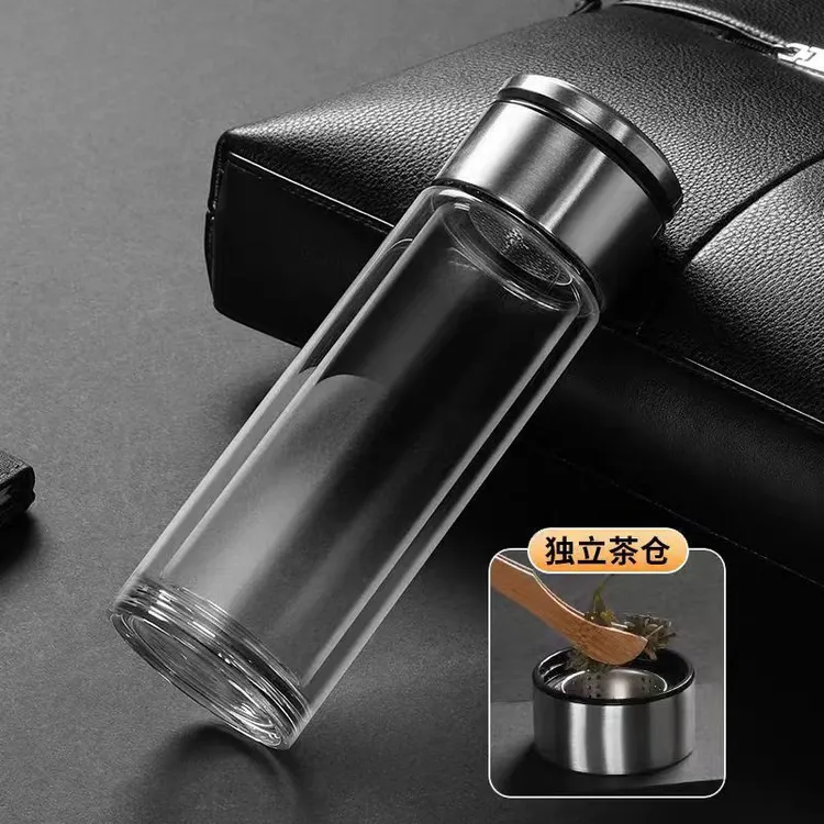 茶水分离杯男士高档双层杯隔热底部加厚茶水刻字泡茶杯高级车载杯