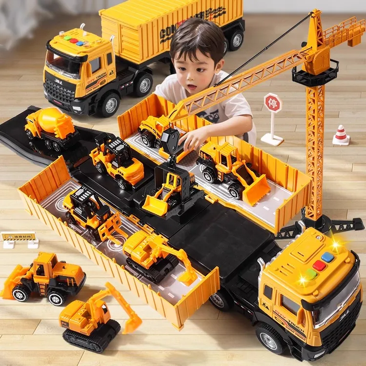 大号儿童货柜卡车合金挖掘机工程汽车弹射轨道玩具男孩3一6岁男童