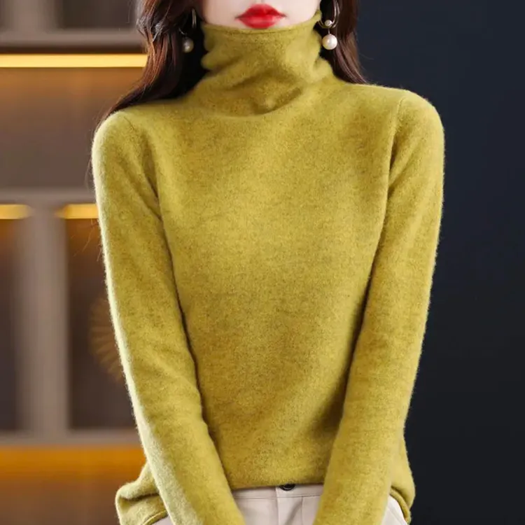 2025秋冬季新款女士羊毛衫内搭爆款堆堆领针织打底衫百搭时尚毛衣
