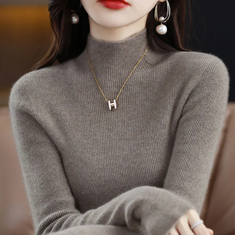 秋冬新款女士羊毛衫内搭修身打底衫半高领春秋针织衫毛衣时尚百搭