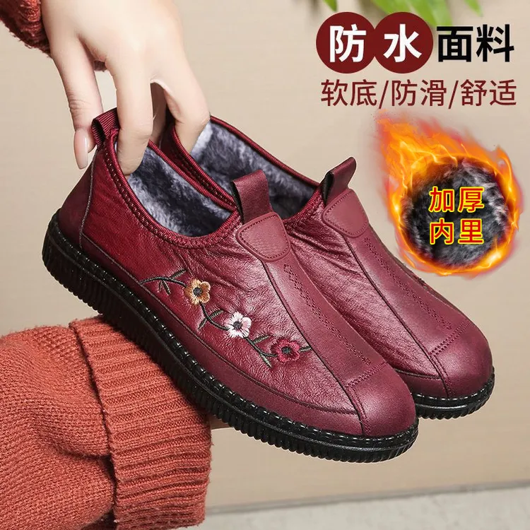 冬季爆款秋冬雪地靴妈妈鞋加绒防滑老人鞋加厚奶奶鞋加厚妈妈棉靴