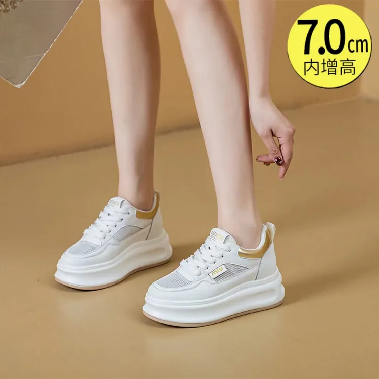 小个子内增高7CM女鞋透气网面厚底2025新款夏季休闲运动小白鞋子