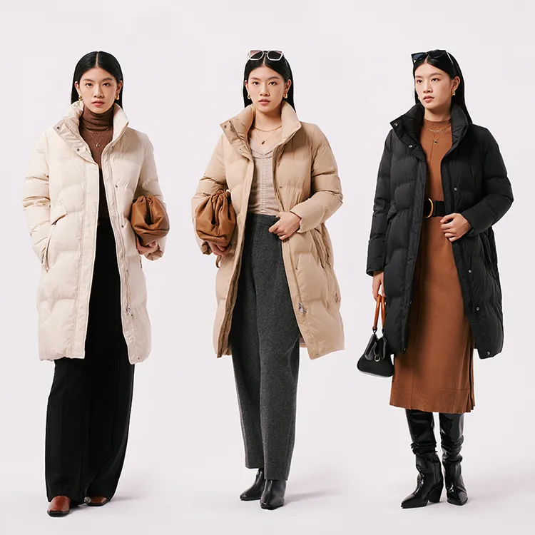千仞岗立领冬季时尚防风保暖加厚休闲宽松女款长款羽绒服Y299183Y