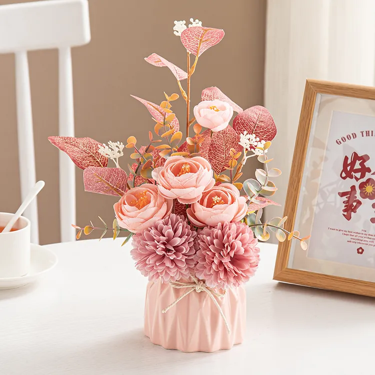 新款轻奢餐桌高级仿真花摆设电视柜客厅假花插花花艺家居装饰摆件