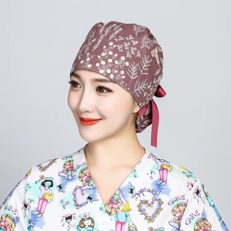 巧护士蝶尾帽松芝草红女长发包头有吸汗巾飘带薄款厨师防油烟帽子