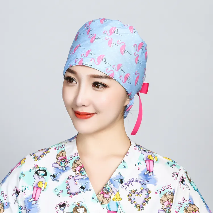 巧护士蝶尾帽红鹤长发包头薄款厨房防油烟帽纹绣师美容院工作帽子