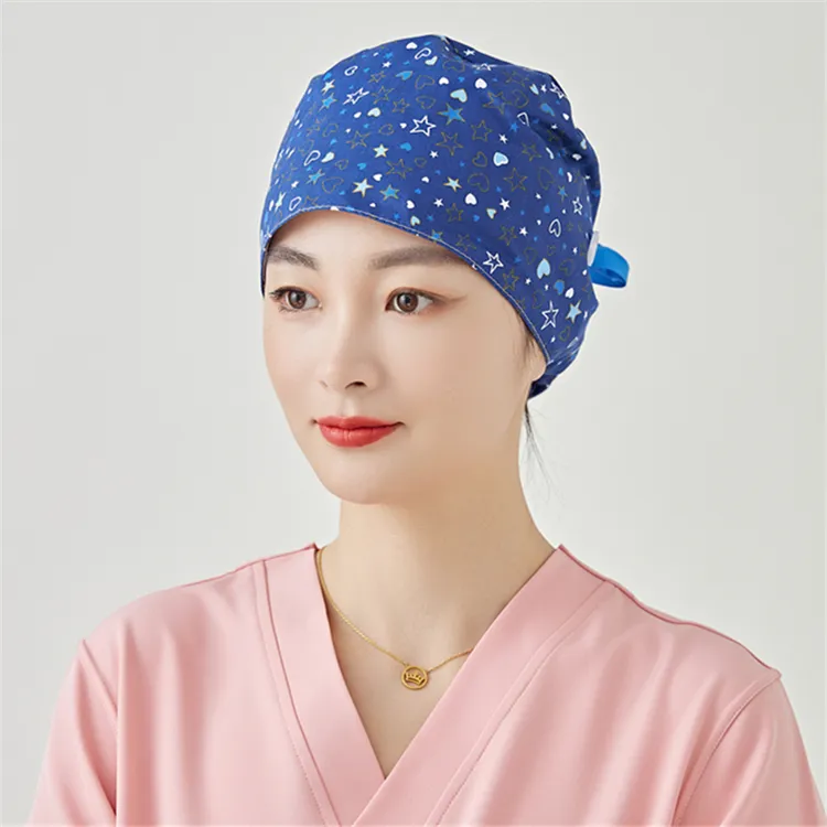 女医生护士帽蝶尾帽蓝星星餐饮酒店服务员奶茶店防尘防油烟工作帽