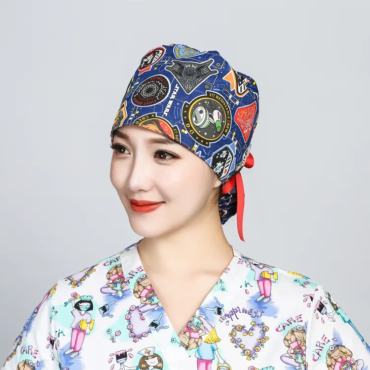 巧护士蝶尾帽勋章女长发包头薄款厨房防油烟帽纹绣师美容院工作帽