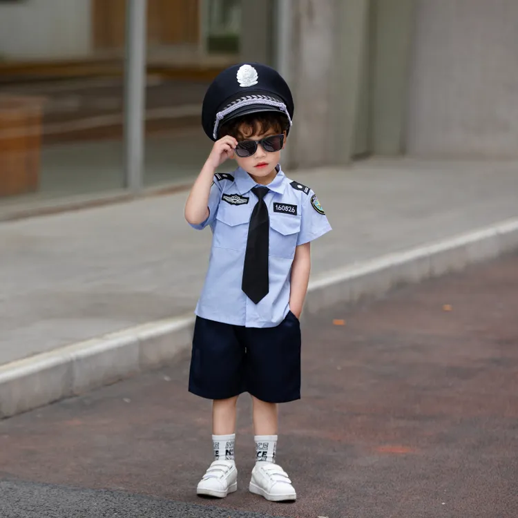 儿童警服小孩警察衣服男童警官服机长制服六一演出服宝宝夏装套装