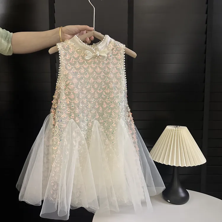 女童夏装连衣裙2024夏季新款洋气小女孩网纱裙儿童无袖亮片公主裙