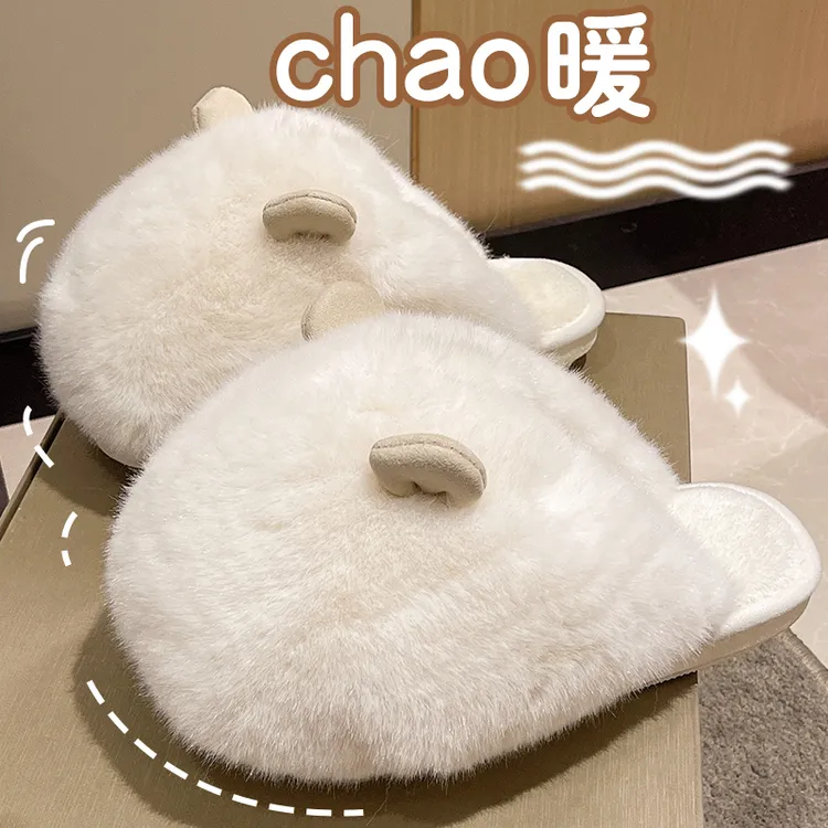 轻奢撸猫感冬季新款女士拖鞋毛绒保暖厚底防滑居家室内可爱卡通女