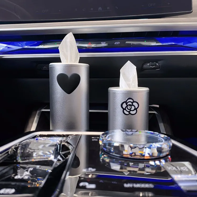 高级感车载纸巾盒可爱创意车用抽纸盒汽车纸巾筒圆形抽纸筒女司机