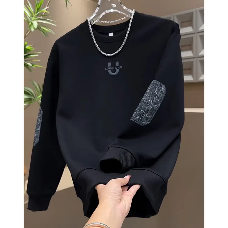 男式秋冬卫衣韩版穿搭刺绣加绒打底衫男款加厚上衣青少年潮牌衣服