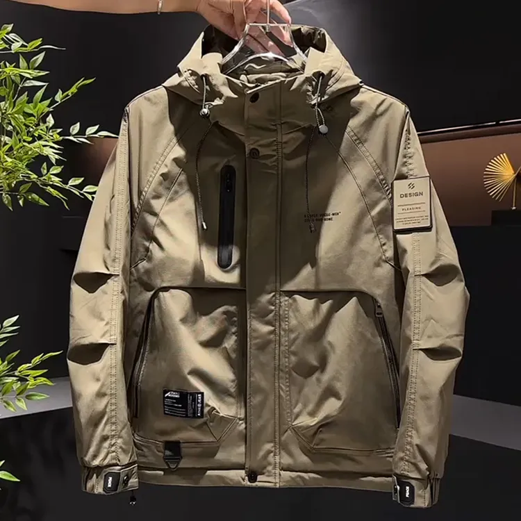 工装连帽二棉外套男款2025冬季新款加棉加厚防风棉服冲锋衣男潮牌