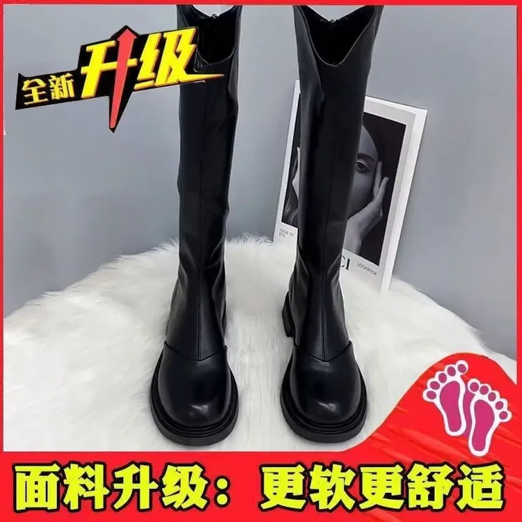 爆款洋气长靴显瘦软皮不过膝长筒靴高筒靴小个子骑士靴弹力瘦瘦靴