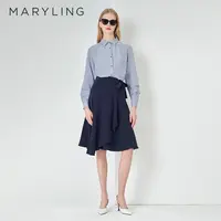 MARYLING玛俪琳春季新品日常时尚百搭雾蓝长袖翻领衬衫A1DBW20390