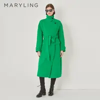 MARYLING玛俪琳冬季香草绿宽松双面呢系带羊毛混纺大衣A1DHW93450