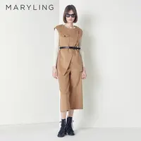 MARYLING玛俪琳秋冬深V领无袖浅驼色短款羊毛马甲背心A1CIW14390