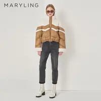 MARYLING玛俪琳冬季保暖驼色皮毛一体拼接式羽绒外套A1DHW96200