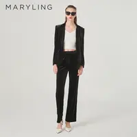 MARYLING玛俪琳2024初春新品复古优雅黑色收腰丝绒西装A1EAW10080