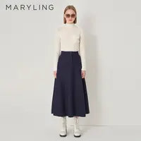 MARYLING玛俪琳冬季深蓝色高腰A摆伞裙羊毛半身裙女A1DIW72450