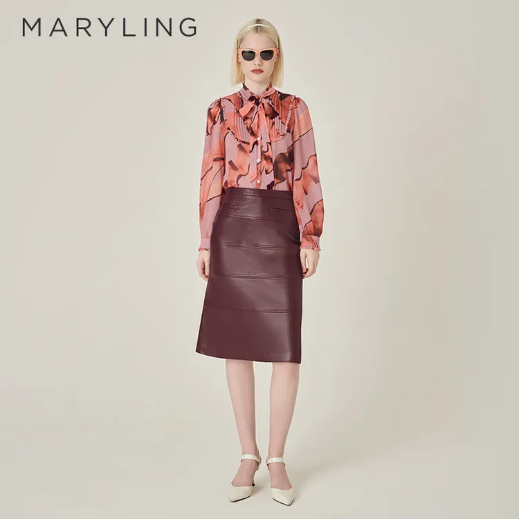 MARYLING玛俪琳2024初秋新品复古优雅酒红色鱼尾半身裙A1EFW77020