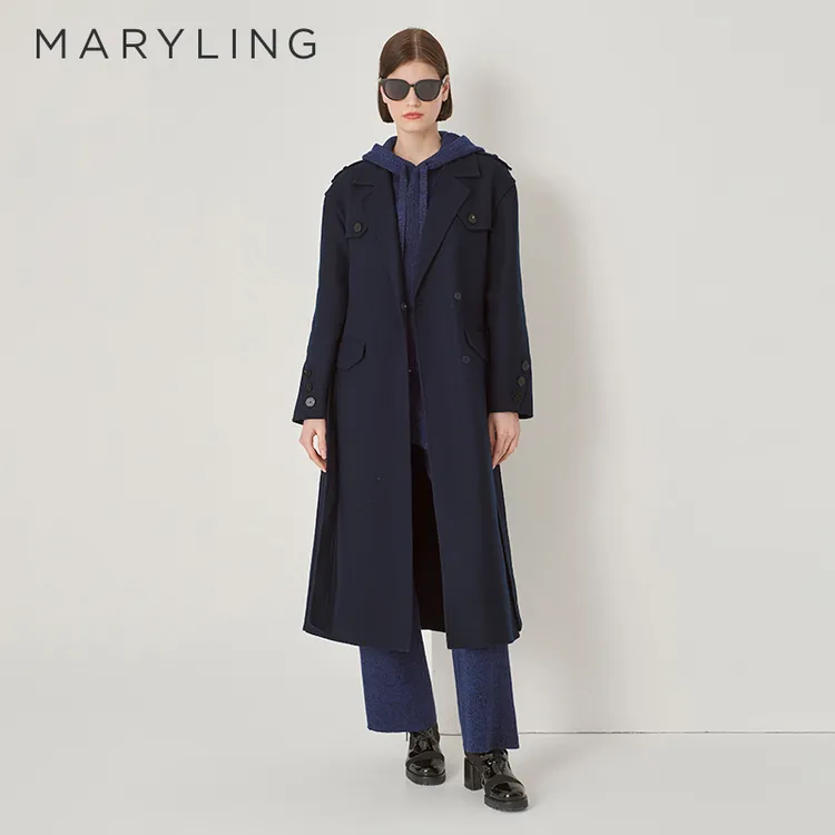 MARYLING玛俪琳初秋午夜蓝翻驳领双排扣宽松西装大衣A1DGW17100