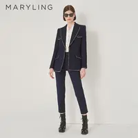 MARYLING玛俪琳秋季日常百搭深蓝色修身弹力紧身长裤A1DGW51200