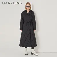 MARYLING玛俪琳冬季时尚新品黑色风衣式鸭绒羽绒外套A1DIW98140