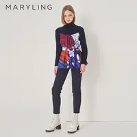 MARYLING玛俪琳冬季优雅蓝色晕染 艺术印花针织上衣A1DIW26610