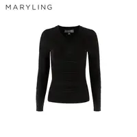 MARYLING玛俪琳秋季时尚黑色V领百搭打底修身针织衫A1CBW03190