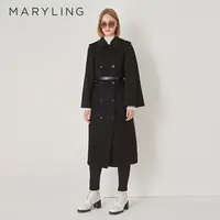 MARYLING玛俪琳冬季经典H廓形双面呢黑色斗篷长款大衣A1DHW93270