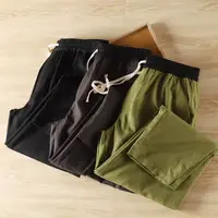 日系机能棉麻 男士薄款简约百搭松紧腰休闲直筒九分裤 0-8176