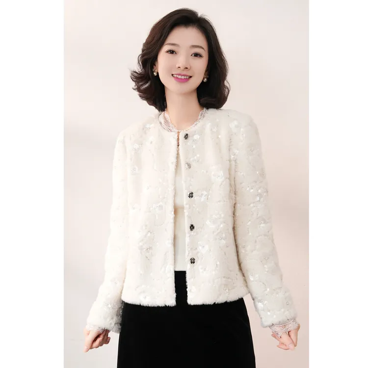西子/【霜花】重工珠片绣绒感轻奢艺术感环保毛外套/WTBH684