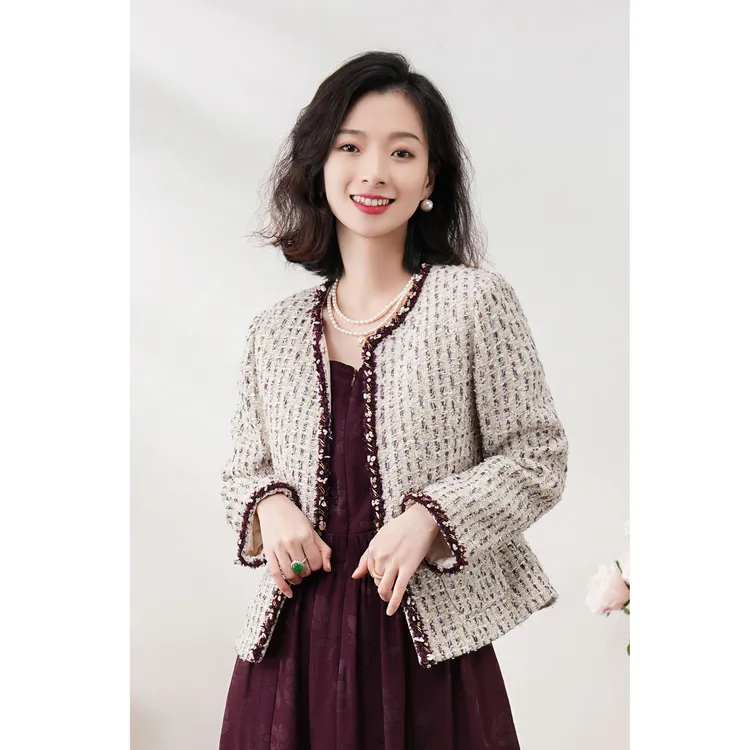 西子/【心动符号】精纺羊毛粗花呢织带小香风上衣外套/WTCY146