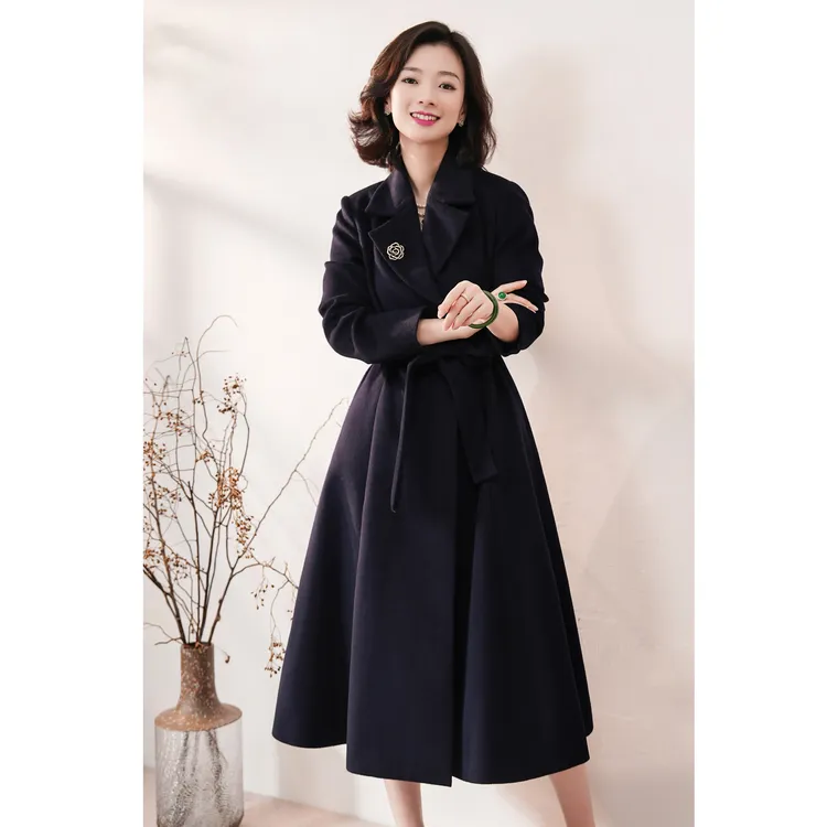 西子/【画报女郎】羊绒绵羊毛桑蚕丝单面呢高腰大衣外套/DYHC090