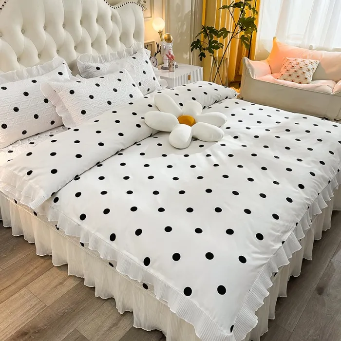 韩式花边床盖纯棉四件套全棉床单被套被罩新品单人三件套床上用品