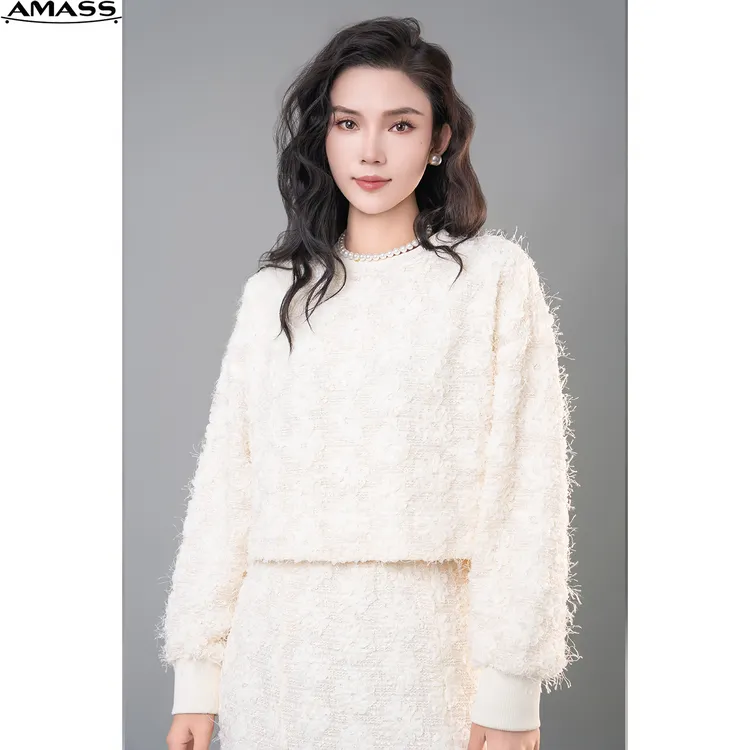 AMASS/阿玛施新款气质白色小香风复古圆领套头长袖卫衣女 5301055